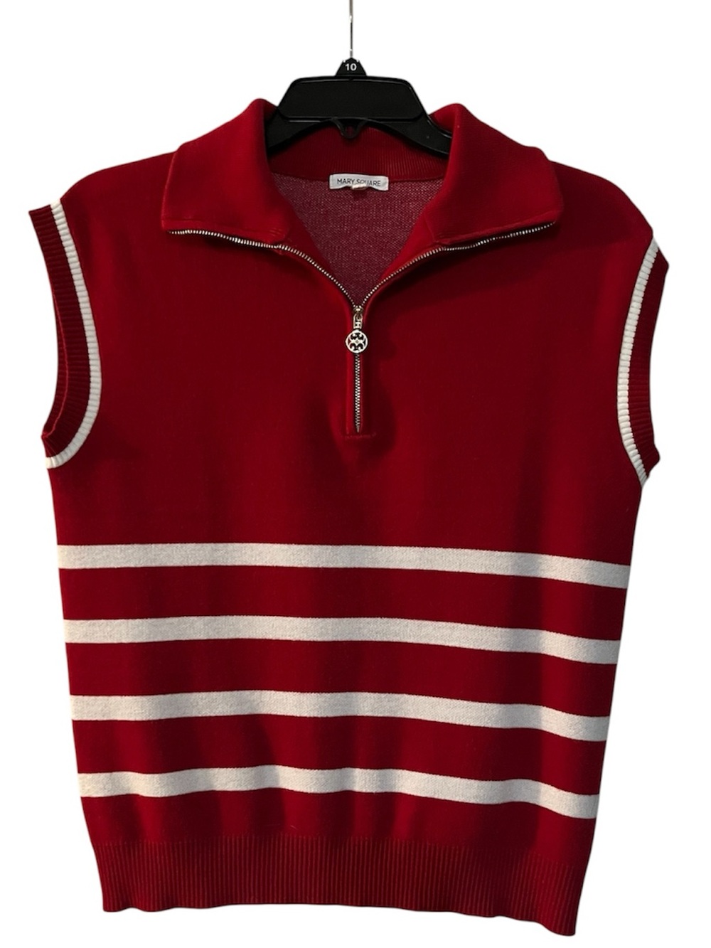 MARY SQUARE Boutique Women’s Red and White V-Neck half Zip Sweater size XS